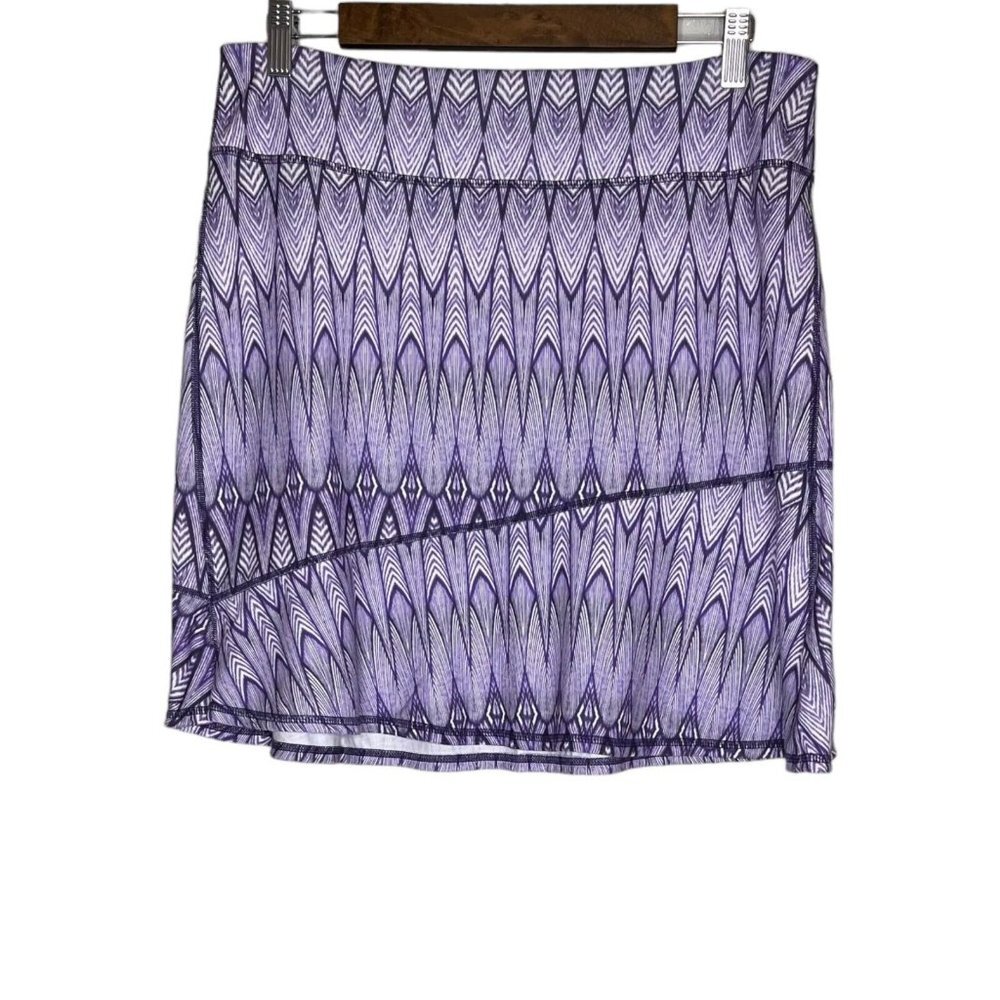 Prana Women's Purple and White Patterned Feather Deedra Skirt Size‎ Medium